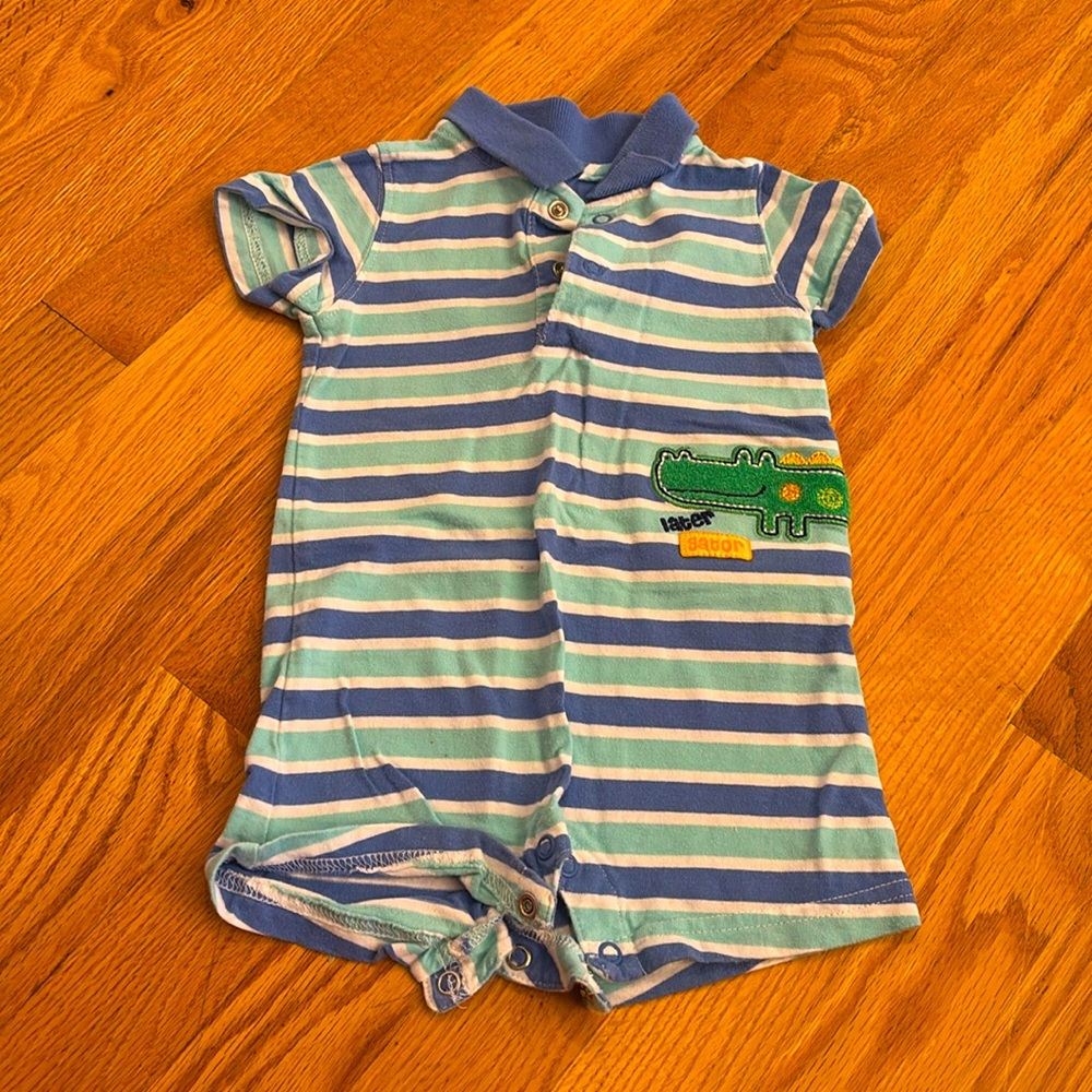 Blue striped one piece/onesie  (Size 6 months)